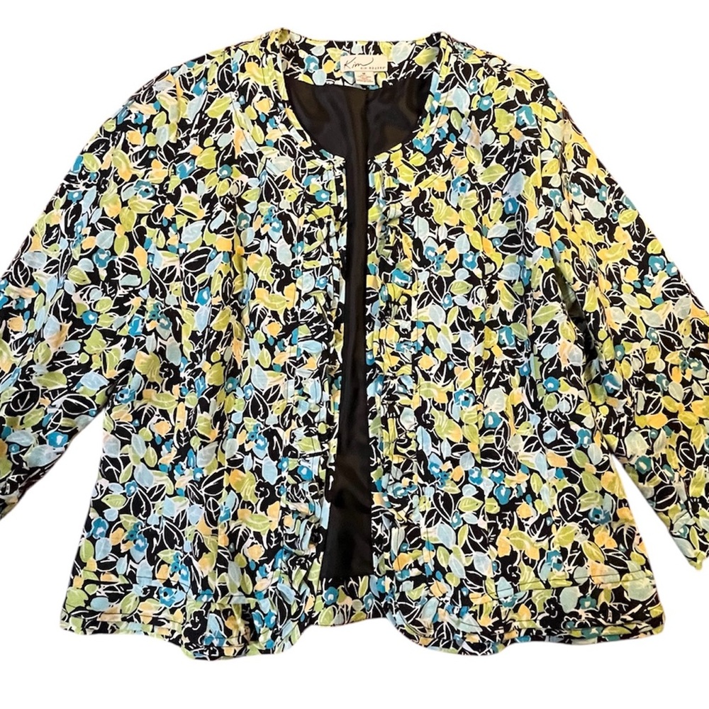Floral blazer jacket Kim Rogers Black Green and Blue  3/4 Sleeve spring Jacket